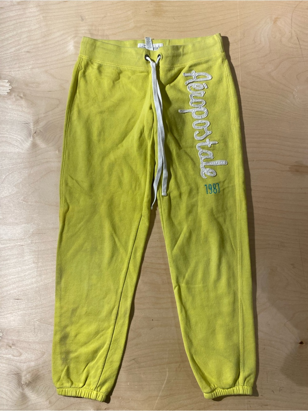 Aeropostale Lime Green Yellow Logo Jogger Pants Small (CG)